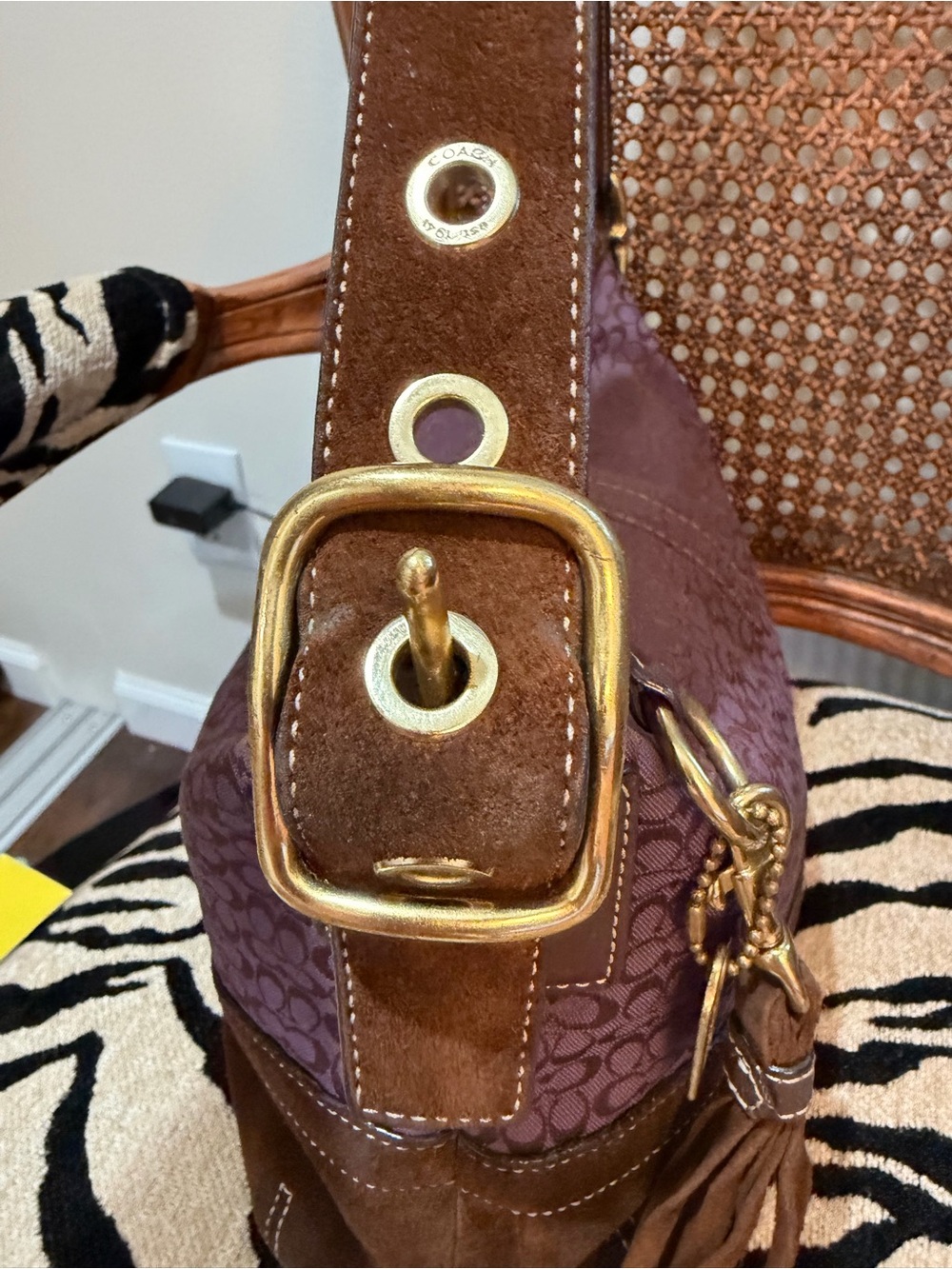 Coach Vintage Legacy East West Duffle Purple Signature Jacquard Shoulder Bag - Picture 12 of 16